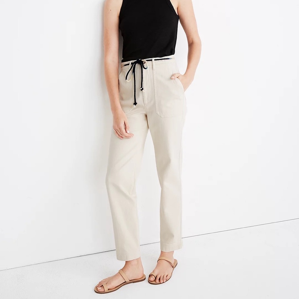 Madewell New 31 Tapered Twill Pants: Dip-Dye Rope Belt Edition Seeded Natural